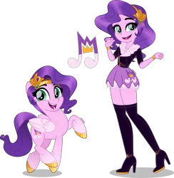 Size: 3911x4000 | Tagged: safe, artist:orin331, derpibooru import, pipp petals, human, pegasus, pony, equestria girls, my little pony: a new generation, accessories, belt, boots, bracelet, clothes, cute, cutie mark, equestria girls-ified, feathered fetlocks, female, g5, headband, high heel boots, high heels, high res, image, jacket, jewelry, leather jacket, mare, movie accurate, png, raised hoof, self ponidox, shoes, simple background, skirt, smiling, thigh boots, tiptoe, transparent background