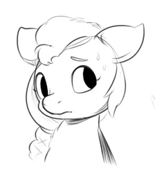 Size: 360x402 | Tagged: safe, artist:freyofelt, derpibooru import, sunny starscout, earth pony, pony, anxious, black and white, bust, female, g5, grayscale, image, mare, monochrome, png, simple background, sketch, solo, sweat, sweatdrop, white background, worried
