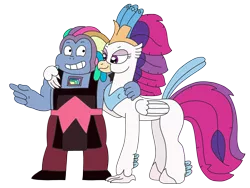 Size: 3264x2448 | Tagged: safe, artist:supahdonarudo, derpibooru import, queen novo, classical hippogriff, hippogriff, my little pony: the movie, bismuth (steven universe), crossover, hand on shoulder, image, png, redraw, simple background, steven universe, transparent background, uzo aduba, voice actor joke