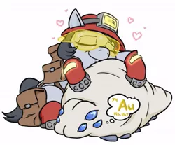 Size: 605x502 | Tagged: safe, artist:jargon scott, derpibooru import, oc, unofficial characters only, bag, deep rock galactic, goggles, heart, helmet, hug, image, jpeg, loot bug, saddle bag, smiling