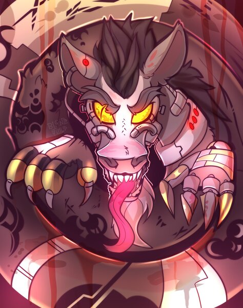 Size: 1500x1900 | Tagged: safe, artist:freak-side, derpibooru import, discord, cyborg, draconequus, robot, claws, cyberpunk, image, jpeg, metal, sharp teeth, solo, symbol, teeth, tongue out