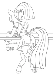 Size: 840x1200 | Tagged: safe, artist:sepiakeys, derpibooru import, twilight sparkle, anthro, unguligrade anthro, alternate hairstyle, book, clothes, image, monochrome, png, skirt, socks, solo, stockings, thigh highs