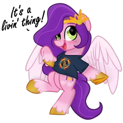 Size: 1920x1920 | Tagged: safe, artist:grapefruit-face, artist:jen-neigh, derpibooru import, pipp petals, pegasus, pony, base used, clothes, electric light orchestra, elo, g5, happy, image, looking at you, png, shirt, shirt pull, simple background, singing, t-shirt, transparent background