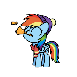 Size: 800x800 | Tagged: safe, artist:sugar morning, derpibooru import, rainbow dash, pegasus, pony, animated, beanie, bell, clothes, cute, dancing, dashabetes, female, gif, hat, image, mare, scarf, simple background, transparent background