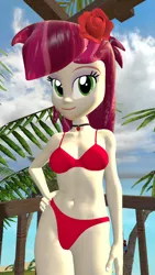 Size: 900x1600 | Tagged: suggestive, artist:oatmeal!, derpibooru import, roseluck, human, equestria girls, 3d, belly button, bikini, choker, clothes, flower, gmod, hand on hip, image, png, rose, sexy, solo, swimsuit, tropical