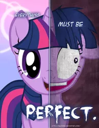 Size: 2158x2780 | Tagged: safe, artist:tehjadeh, derpibooru import, twilight sparkle, pony, unicorn, 2011, dual persona, dual personality, female, high res, image, jpeg, mare, poster, two sided posters