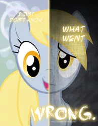 Size: 2158x2780 | Tagged: safe, artist:tehjadeh, derpibooru import, derpy hooves, pegasus, pony, female, i just don't know what went wrong, image, mare, open mouth, png, sad, solo, two sided posters