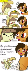 Size: 1000x2500 | Tagged: safe, artist:toyminator900, derpibooru import, oc, oc:chilenia, oc:tailcoatl, ponified, earth pony, pegasus, pony, angry, chile, colored, comic, earthquake, food, image, mexico, nation ponies, png, spanish