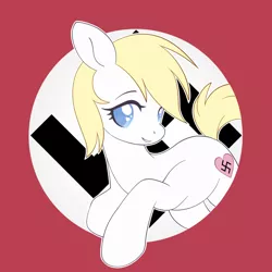 Size: 1200x1200 | Tagged: safe, artist:pxper_wing, edit, editor:edits of hate, editor:unofficial edits thread, oc, oc:aryanne, unofficial characters only, pony, cute, female, image, looking at you, mare, nazi, png, red background, simple background, solo, swastika