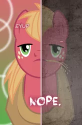 Size: 1000x1527 | Tagged: safe, artist:the smiling pony, derpibooru import, big macintosh, earth pony, pony, eeyup, image, looking at you, male, nope, parody, png, stallion, two sided posters