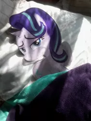 Size: 480x640 | Tagged: safe, derpibooru import, starlight glimmer, pony, unicorn, bed, bedroom eyes, female, image, irl, mare, photo, png, ponies in real life, solo