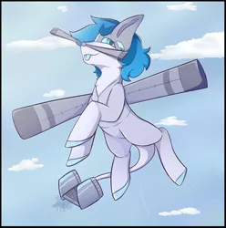 Size: 1155x1165 | Tagged: safe, artist:stitched-imp, derpibooru import, oc, oc:tail winds, pony, flying, image, png, propeller plane, yl-15