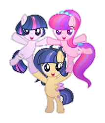 Size: 874x1023 | Tagged: safe, artist:auroranovasentry, derpibooru import, oc, oc:aurora nova, oc:starflight sparkle, oc:starshine sentry, pegasus, pony, unicorn, base used, female, filly, image, interdimensional siblings, offspring, parent:flash sentry, parent:twilight sparkle, parents:flashlight, png, simple background, transparent background