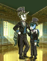 Size: 1024x1326 | Tagged: safe, artist:amalgamzaku, derpibooru import, fancypants, oc, anthro, pegasus, bowtie, clothes, hat, image, jpeg, shoes, top hat, tuxedo