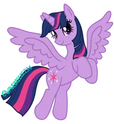 Size: 850x926 | Tagged: safe, artist:wavebreeze234, derpibooru import, twilight sparkle, twilight sparkle (alicorn), alicorn, pony, female, full body, horn, image, mare, multicolored mane, multicolored tail, png, purple eyes, simple background, smiling, solo, spread wings, tail, transparent background, wings