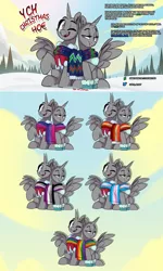 Size: 1920x3194 | Tagged: safe, artist:light262, derpibooru import, oc, alicorn, earth pony, pegasus, background, base pony, clothes, commission, couple, female, hearth's warming eve, horn, image, jpeg, male, scarf, snow, wings, winter, your character here