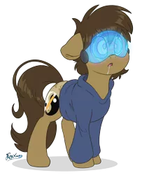 Size: 3000x3700 | Tagged: safe, artist:fluffyxai, derpibooru import, oc, oc:spirit wind, unofficial characters only, earth pony, pony, clothes, drool, hoodie, hypnogear, hypnosis, image, male, png, simple background, solo, stallion, transparent background, visor