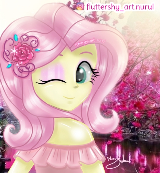 Size: 753x811 | Tagged: safe, artist:fluttershy_art.nurul, derpibooru import, applejack, fluttershy, pinkie pie, rainbow dash, rarity, rose heart, roseluck, twilight sparkle, human, pegasus, equestria girls, equestria girls series, beautiful, beautiful eyes, beautisexy, clothes, cute, dress, eyelashes, eyeshadow, fanart, flower, gown, hairpin, humanized, image, jpeg, love, makeup, mane six, parent:fluttershy, pink background, rose, simple background