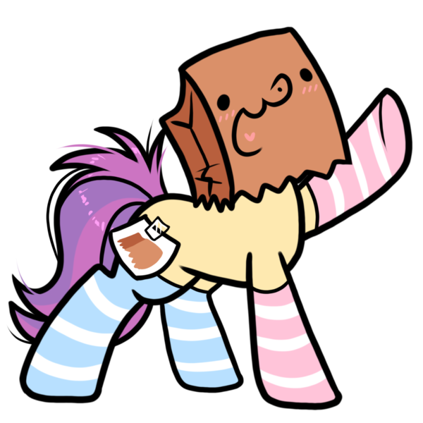 Size: 1200x1200 | Tagged: safe, artist:paperbagpony, derpibooru import, oc, oc:paper bag, earth pony, derpibooru community collaboration, 2022 community collab, clothes, earth pony oc, fake cutie mark, image, png, raised hoof, simple background, socks, striped socks, transparent background