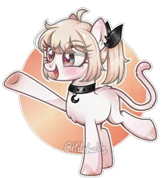 Size: 2394x2612 | Tagged: safe, artist:thanhvy15599, derpibooru import, oc, oc:sannie, unofficial characters only, earth pony, pony, base used, blushing, bow, cat tail, choker, collar, dreamworks face, earth pony oc, eye clipping through hair, eyebrows, eyebrows visible through hair, female, high res, image, mare, open mouth, open smile, png, simple background, smiling, solo, tail, transparent background