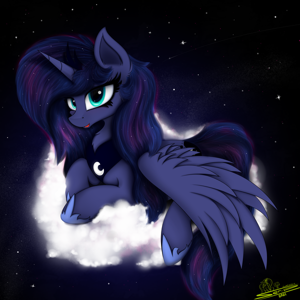 Size: 4000x4000 | Tagged: safe, artist:ser-p, derpibooru import, princess luna, pony, absurd resolution, cloud, image, png, solo