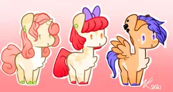 Size: 1153x613 | Tagged: safe, artist:sodafalls, derpibooru import, apple bloom, scootaloo, sweetie belle, pony, alternate design, base used, cutie mark crusaders, ear piercing, image, piercing, png, twitterina design