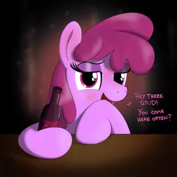 Size: 1512x1512 | Tagged: safe, artist:eel's stuff, derpibooru import, berry punch, berryshine, earth pony, pony, blushing, bottle, female, hoof hold, image, lidded eyes, looking at you, mare, png, solo