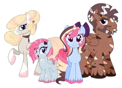 Size: 2389x1733 | Tagged: safe, artist:khimi-chan, derpibooru import, oc, unofficial characters only, earth pony, pegasus, pony, unicorn, zebra, bow, earth pony oc, eyelashes, female, hair bow, heart eyes, horn, image, male, mare, mohawk, pegasus oc, png, raised hoof, simple background, smiling, stallion, transparent background, unicorn oc, wingding eyes, wings, zebra oc