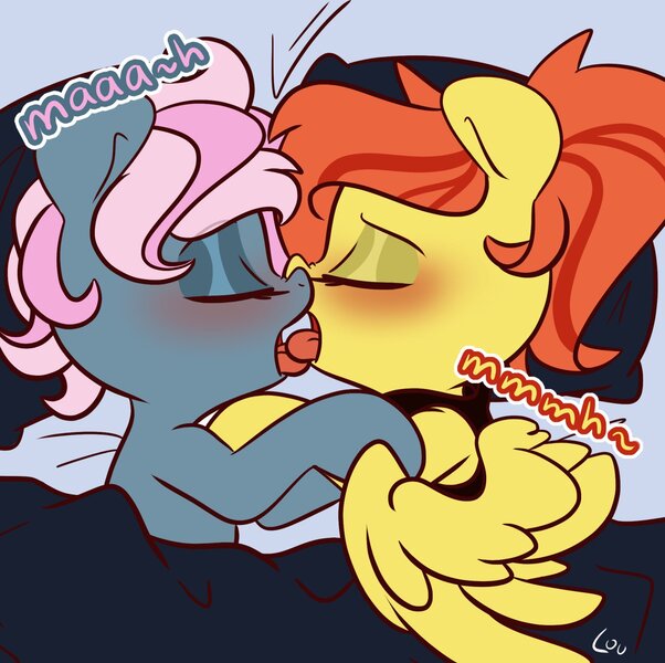 Size: 1500x1494 | Tagged: questionable, artist:lou, derpibooru import, oc, oc:juicy dream, oc:roxanne, oc:roxy, female, image, jpeg, kissing, lesbian, making out