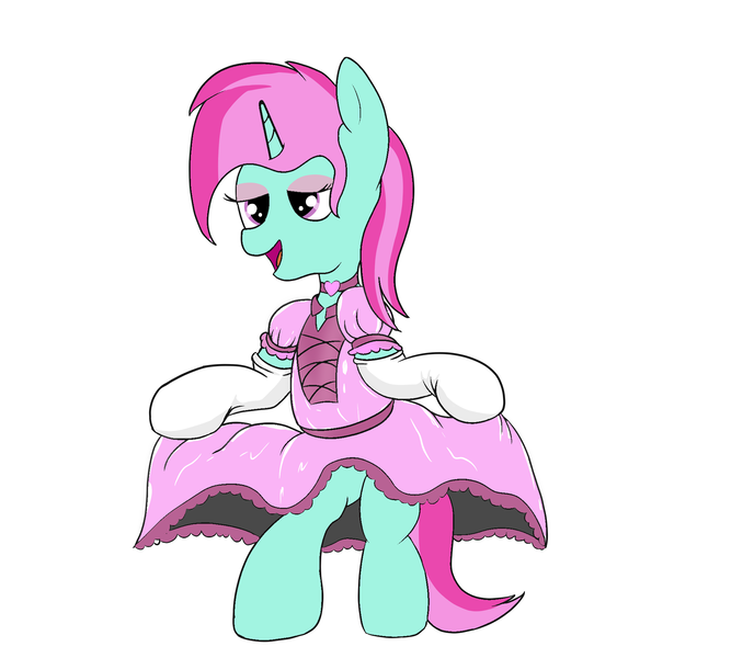 Size: 2000x1800 | Tagged: safe, artist:amateur-draw, derpibooru import, oc, oc:belle boue, pony, unicorn, bipedal, clothes, crossdressing, dress, dress lift, evening gloves, gloves, image, latex, latex maid, long gloves, maid, makeup, male, png, simple background, sissy, solo, stallion, white background