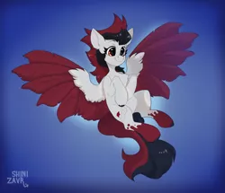 Size: 1630x1400 | Tagged: safe, artist:shini951, derpibooru import, oc, unofficial characters only, pegasus, pony, chest fluff, colored wings, colored wingtips, flying, image, jpeg, smiling, solo, spread wings, wings