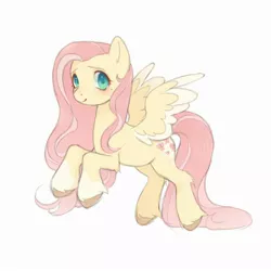 Size: 2000x2000 | Tagged: safe, artist:nyashkaa228, derpibooru import, fluttershy, pegasus, pony, aside glance, blushing, coat markings, colored hooves, colored wings, female, high res, image, jpeg, looking at you, mare, sideways glance, simple background, smiling, socks (coat marking), solo, spread wings, three quarter view, two toned wings, unshorn fetlocks, white background, wings