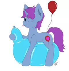 Size: 2300x2400 | Tagged: suggestive, artist:cuddle_cruise, derpibooru import, oc, oc:mobian, unicorn, balloon, balloon fetish, balloon sitting, blinking, commission, fetish, helium, image, jpeg, one eye closed, tongue out, ych result