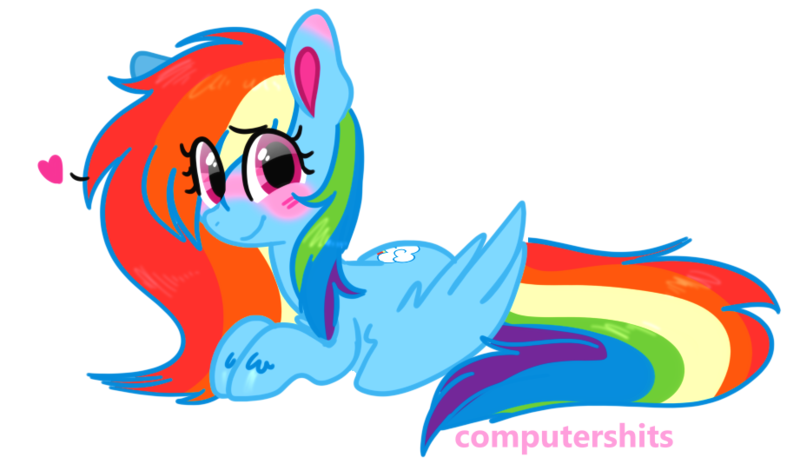 Size: 921x534 | Tagged: safe, artist:computershits, derpibooru import, rainbow dash, pegasus, alternate hairstyle, blushing, cutie mark, female, heart, image, long mane, looking at you, multicolored hair, pink eyes, png, rainbow hair, solo