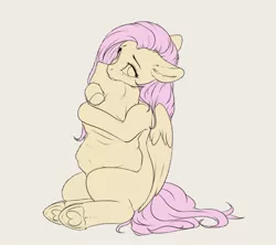 Size: 1027x910 | Tagged: safe, artist:miokomata, derpibooru import, fluttershy, pegasus, pony, cute, female, floppy ears, freckles, freckleshy, heart, heart hoof, hug, image, jpeg, looking at you, mare, missing cutie mark, pillow, pillow hug, shyabetes, simple background, sitting, solo, wip