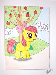 Size: 900x1200 | Tagged: safe, artist:jazzytyfighter, derpibooru import, apple bloom, earth pony, pony, female, filly, image, jpeg, solo, traditional art