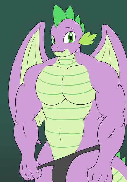 Size: 1264x1811 | Tagged: questionable, artist:flameydragwasp, derpibooru import, spike, anthro, dragon, beefspike, image, muscles, older, older spike, png, speedo