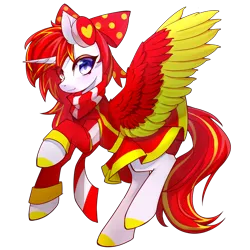 Size: 2000x2000 | Tagged: safe, artist:zero00, derpibooru import, oc, oc:sovietnona, alicorn, pony, derpibooru community collaboration, 2022 community collab, clothes, female, image, png, simple background, smiling, solo, spread wings, transparent background, wings