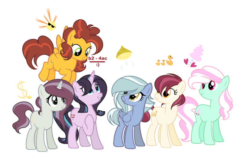 Size: 2537x1713 | Tagged: safe, artist:enifersuch, derpibooru import, oc, unofficial characters only, pegasus, pony, unicorn, base used, flying, group, hoof on chest, horn, image, magical lesbian spawn, offspring, parent:apple bloom, parent:bon bon, parent:cheese sandwich, parent:fleetfoot, parent:flim, parent:limestone pie, parent:lyra heartstrings, parent:marble pie, parent:maud pie, parent:pipsqueak, parent:spitfire, parent:starlight glimmer, parents:lyrabon, parents:pipbloom, parents:starmaud, pegasus oc, png, raised hoof, simple background, transparent background, unicorn oc, wings