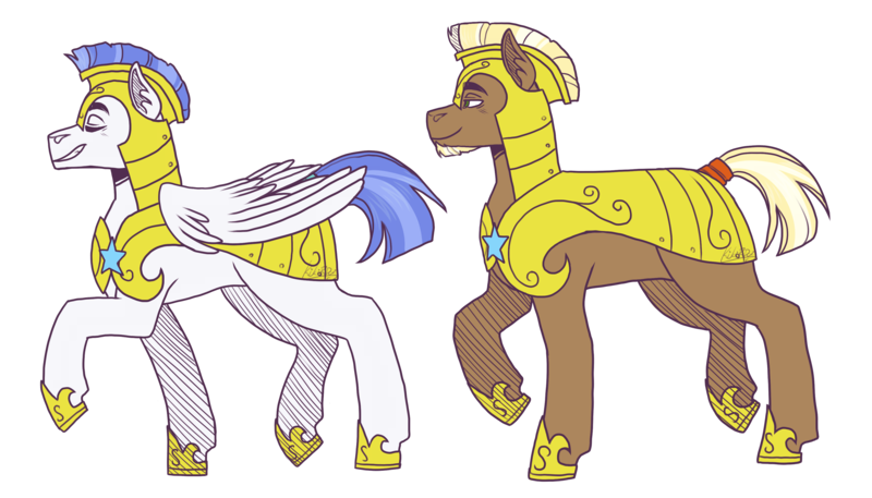 Size: 3500x2000 | Tagged: safe, artist:kikirdcz, derpibooru import, oc, oc:stoutheart, oc:swift wing, unofficial characters only, earth pony, pony, armor, image, male, png, royal guard armor, simple background, stallion, transparent background