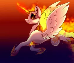 Size: 2048x1735 | Tagged: safe, artist:tessa_key_, derpibooru import, daybreaker, alicorn, pony, image, jpeg, looking at you, smiling, solo, spread wings, wings