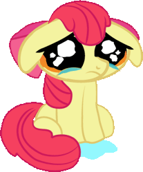 Size: 321x388 | Tagged: safe, artist:creshosk, derpibooru import, apple bloom, earth pony, pony, animated, crying, female, filly, floppy ears, gif, image, solo