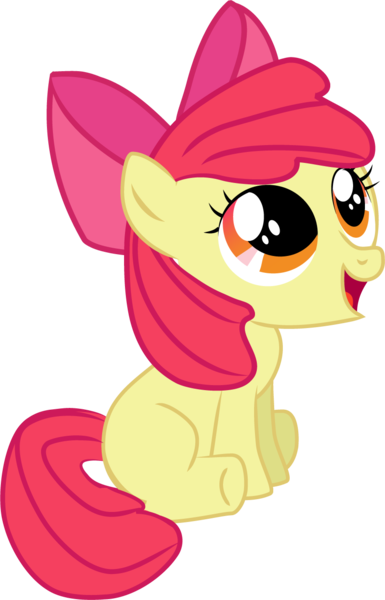 Size: 844x1315 | Tagged: safe, artist:creshosk, derpibooru import, apple bloom, earth pony, pony, apple bloom's bow, bow, female, filly, foal, hair bow, happy, image, looking up, open mouth, open smile, orange eyes, png, red mane, red tail, simple background, sitting, smiling, solo, tail, transparent background