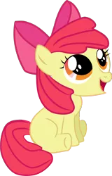 Size: 844x1315 | Tagged: safe, artist:creshosk, derpibooru import, apple bloom, earth pony, pony, apple bloom's bow, bow, female, filly, foal, hair bow, happy, image, looking up, open mouth, open smile, orange eyes, png, red mane, red tail, simple background, sitting, smiling, solo, tail, transparent background