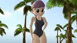 Size: 1920x1080 | Tagged: safe, artist:mr.uberrebu25, derpibooru import, suri polomare, equestria girls, 3d, beach, beach babe, breasts, busty suri polomare, clothes, hand on hip, image, leotard, one-piece swimsuit, palm tree, png, purple swimsuit, solo, swimsuit, tree