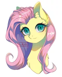 Size: 1600x2000 | Tagged: safe, artist:riariirii2, derpibooru import, fluttershy, pony, bust, chest fluff, ear fluff, female, image, looking at you, mare, png, portrait, simple background, smiling, solo, white background