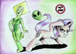 Size: 2336x1661 | Tagged: safe, artist:3500joel, derpibooru import, starlight glimmer, pony, unicorn, crossover, duo, female, grin, image, jpeg, open mouth, peridot, smiling, steven universe, traditional art