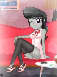Size: 922x1230 | Tagged: safe, artist:charliexe, derpibooru import, octavia melody, equestria girls, adorasexy, adorkable, cute, dork, female, image, jpeg, looking at you, maiden, one eye closed, sexy, smiling, smiling at you, solo, solo female, stupid sexy octavia
