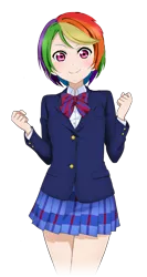 Size: 638x1200 | Tagged: safe, artist:cre58a, derpibooru import, rainbow dash, human, anime, clothes, humanized, image, love live! school idol project, photoshop, png, school uniform, simple background, solo, transparent background