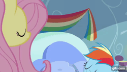 Size: 640x360 | Tagged: safe, derpibooru import, screencap, fluttershy, rainbow dash, pegasus, pony, season 5, tanks for the memories, animated, crying, eyes closed, female, floppy ears, gif, gifs.com, image, mare, nose in the air, open mouth, rainbow dash's house, sad
